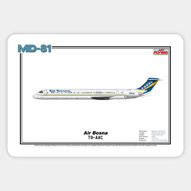 McDonnell Douglas MD-81 - Air Bosna (Art Print) Sticker by TheArtofFlying